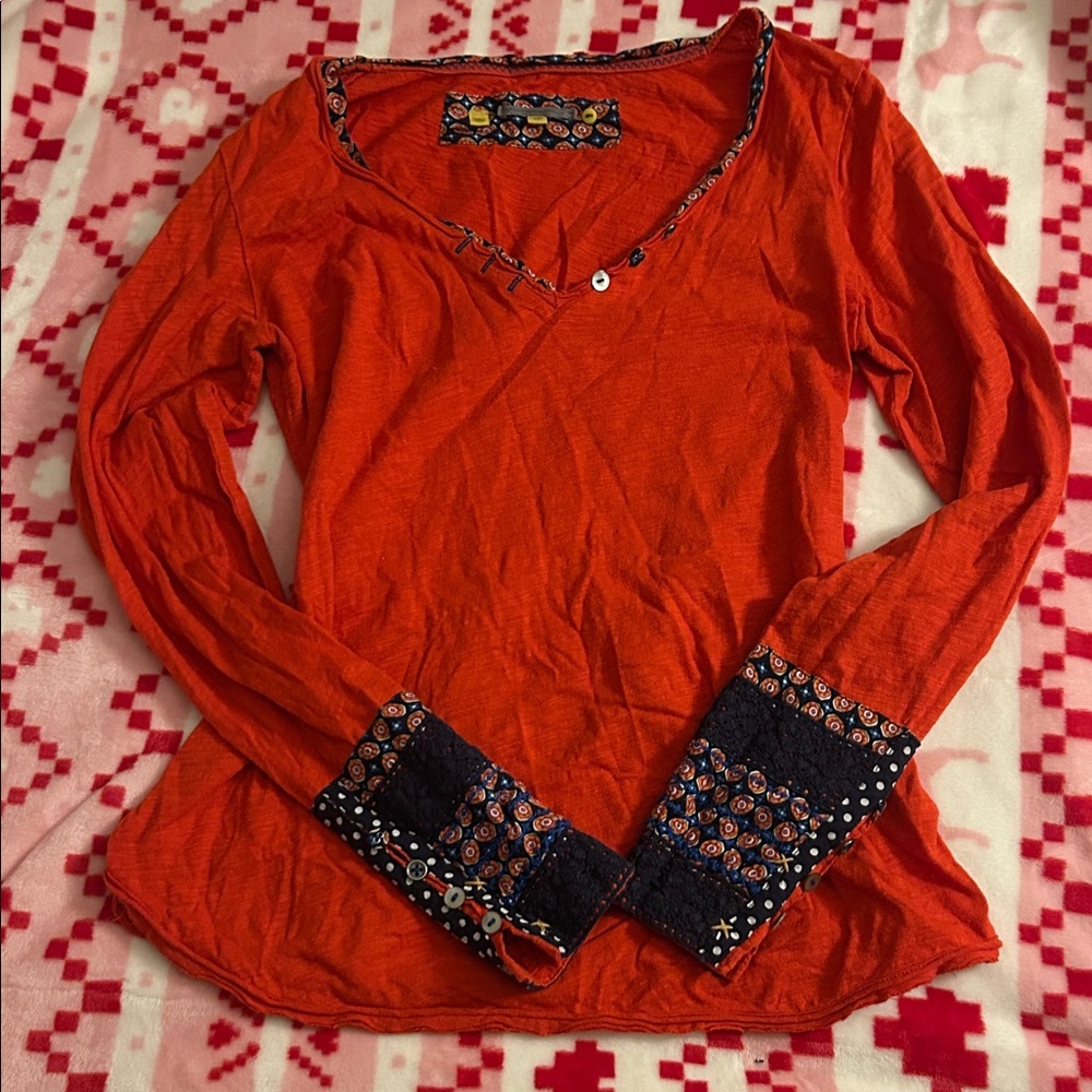 Red V-Neck Women's Top